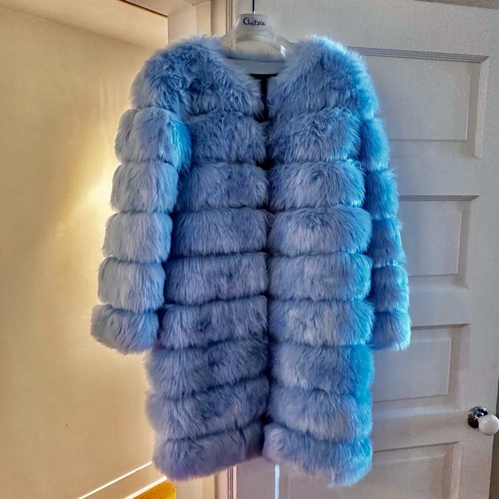 Baby Blue 9 Row Faux Fur Coat